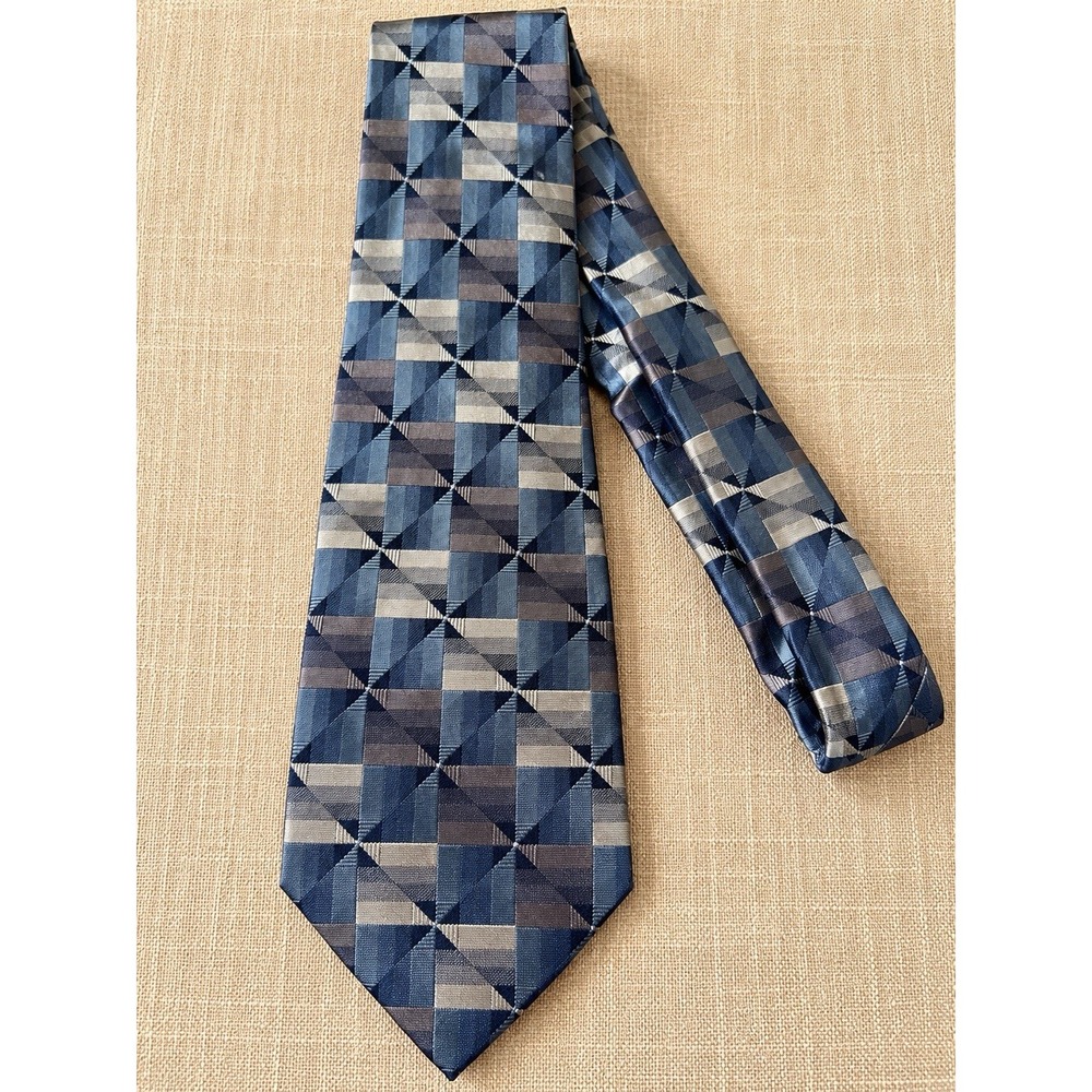 Zylos George Machado Men’s Tie Geometric Blue Gray Black Necktie 59 x 3.5